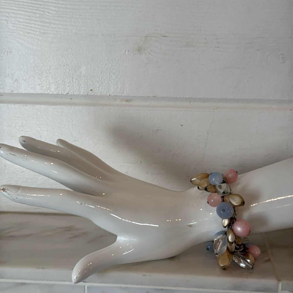 Vintage Chunky Pastel Beaded Silver Chain Bracelet